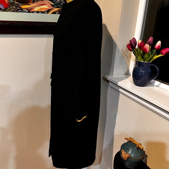 Black and Gold " Military Look" 80s Coat Dress by Leslie Fay Petites - Sz 8 - Picture 9 of 14